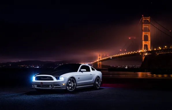 Picture Mustang, Ford, Muscle, Car, Front, Bridge, White, Collection, Aristo, Nigth