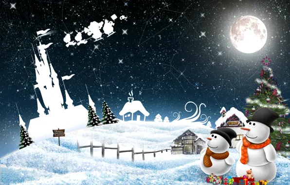Picture winter, balls, snow, decoration, holiday, New Year, Christmas, snowman, Christmas, New Year