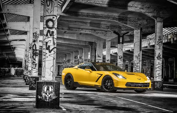 Picture Corvette, Chevrolet, Muscle, Car, Front, Yellow, Stingray, HPE700, 2015, Ruffer