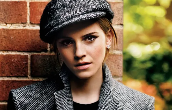 Picture look, girl, face, actress, cap, beauty, Emma Watson, Emma Watson, wall.background