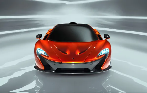 Picture McLaren, Auto, Machine, Orange, The hood, Lights, The front, Sports car
