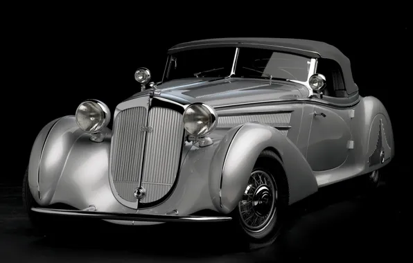 Picture retro, silver, Roadster, twilight, the front, 1938, beautiful car, Horch, Special Roadster, by Erdmann &Rossi, …