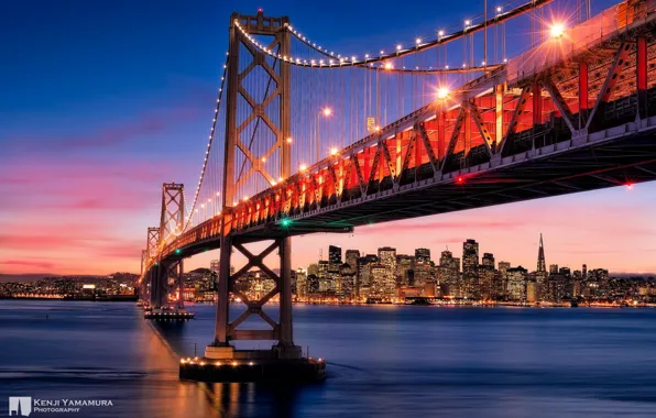 Picture the sky, sunset, bridge, the city, San Francisco, photographer, Kenji Yamamura