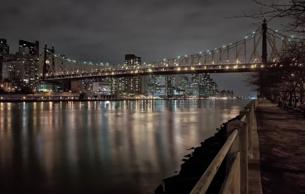 Picture night, city, the city, lights, lights, Park, building, New York, Bridge, benches, bridge, night, park, …