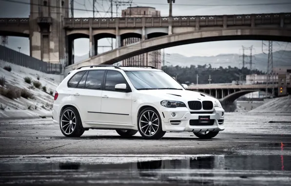 Picture white, bridge, reflection, BMW, BMW, puddle, white, the front part, crossover