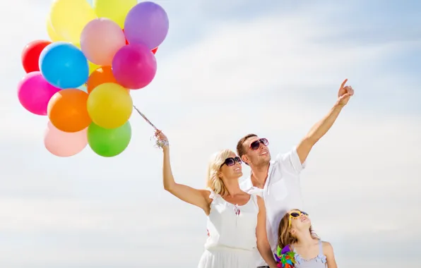 Picture balls, joy, happiness, balloons, people, colorful, happy, sky, people, balloons, family