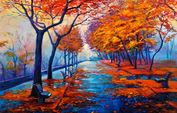 Picture landscape, paint, picture, painting, landscape, autumn, painting, oil, watercolor