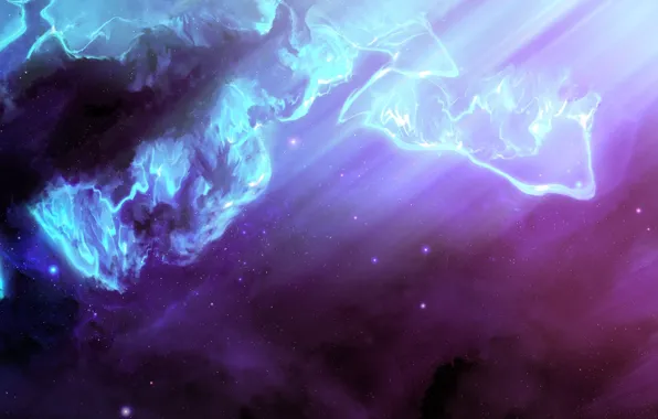 Picture colorful, space, universe, blue, nebula, pink, background, stars, rays, purple