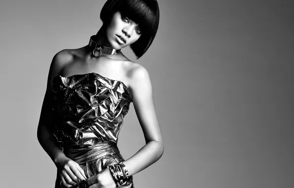 Picture look, girl, actress, brunette, black and white, singer, Rihanna, Rihanna