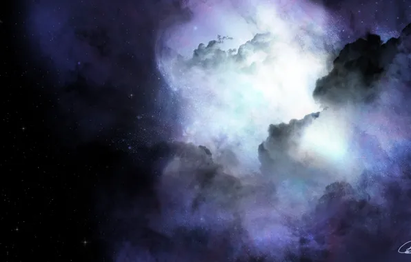Picture space, stars, clouds, nebula, glow