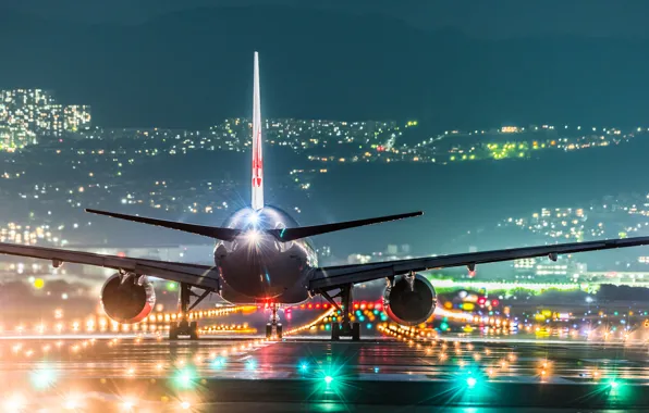 Picture night, lights, Japan, airport, the plane, Osaka