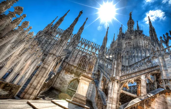 Picture the sky, the sun, Italy, Cathedral, Milan, Duomo