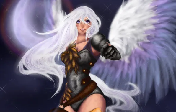 Picture the sky, look, girl, night, fiction, the moon, hand, wings, angel, art, white hair