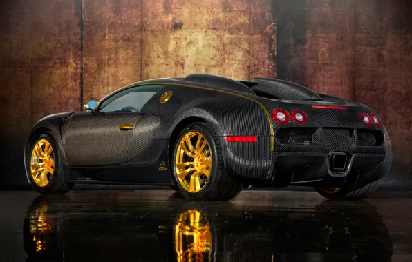 Picture auto, design, reflection, gold, carbon, sports car, body, Mansory, Bugatti Veyron 16.4 LINEA Vincero d'oro, …