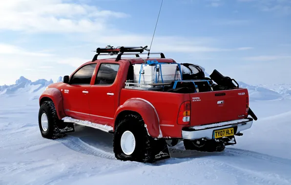 Picture winter, snow, ski, North pole, red, Toyota, north pole, hilux, arctic trucks