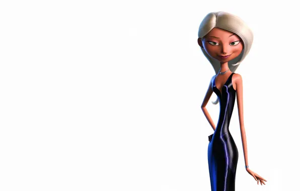Picture girl, graphics, minimalism, blonde, white background, black dress, The Incredibles