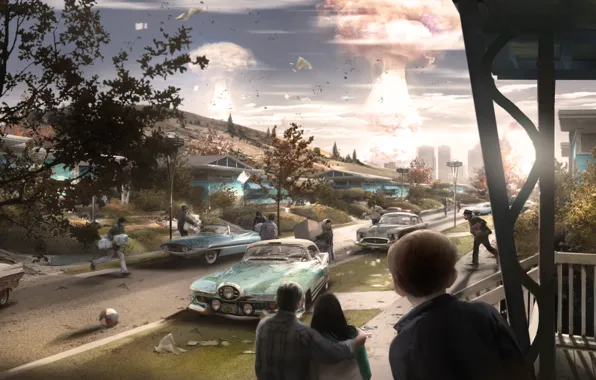 Picture machine, the explosion, the city, people, street, home, concept, atomic explosion, fallout, panic, concept art, …