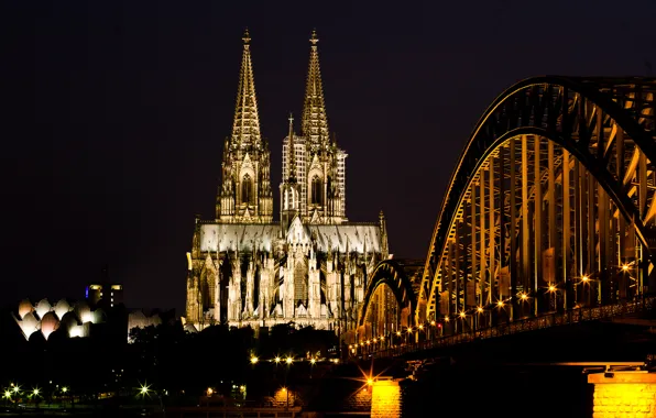 Picture light, night, bridge, the city, river, Germany, Church, Germany, Germany, Cologne Cathedral, Cologne Cathedral, Cologne, …