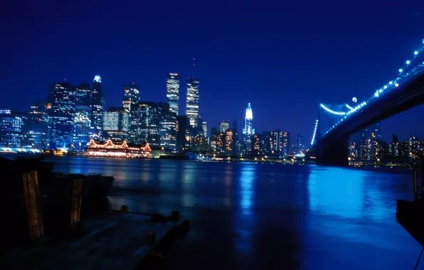 Picture night, bridge, the city, river, Wallpaper, skyscrapers, wallpaper, new York, new york, world trade center, …