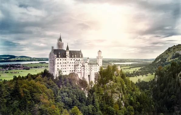 Picture forest, landscape, castle, mountain, Germany, Bavaria, Hohenschwangau