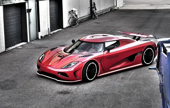 Picture red, bike, the building, red, supercar, bicycle, agera R, Koenigsegg, koenigsegg, agera r