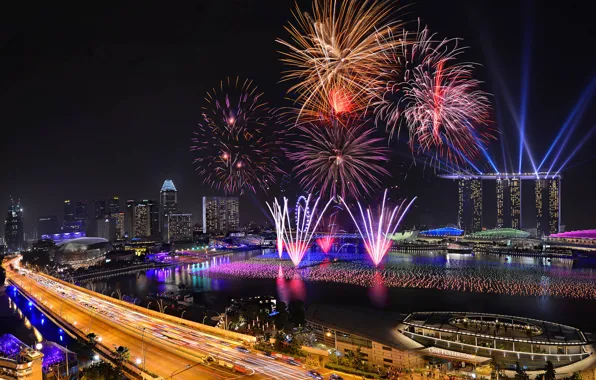 Picture night, lights, holiday, Singapore, fireworks, the hotel