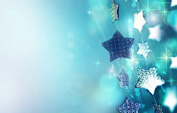 Picture macro, holiday, blue, Shine, new year, sequins, sparks, new year, garland, stars, Christmas decorations