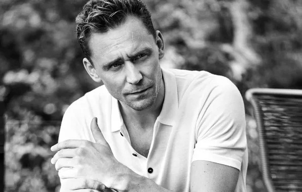 Picture photo, portrait, t-shirt, actor, black and white, bokeh, Tom Hiddleston, Tom Hiddleston, Esquire, Eric Ray …