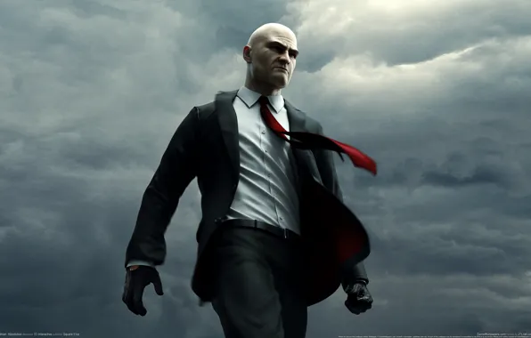 Picture clouds, bald, costume, tie, gloves, jacket, GameWallpapers, Agent 47, Hitman: Absolution, forty-seventh, assassin