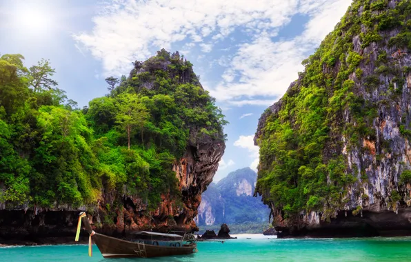 Picture landscape, nature, the ocean, rocks, boat, Bay, Thailand, resort, Krabi, Ao Nang, THAILAND
