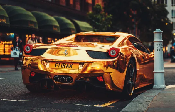 Picture Ferrari, Ass, Italy, Ferrari, Gold, 458, Supercar, Italia, Supercar, Gold, Rear