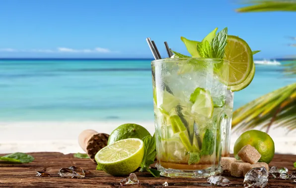 Picture cocktail, summer, beach, fresh, sea, paradise, drink, mojito, cocktail, lime, Mojito, vacation, mint, tropical