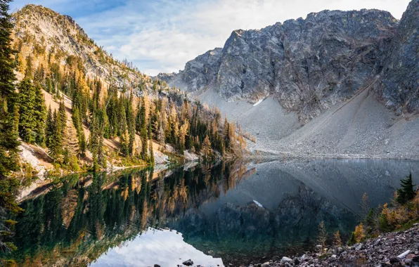 Picture mountains, lake, reflection, Blue lake, Washington, Washington, The cascade mountains, North Cascades National Park, Cascade …