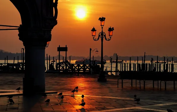 Picture water, sunset, Venice, Italy, Piazza San Marco, wonare, the Doge's Palace