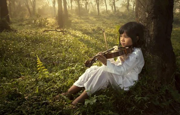 Picture music, child, violin