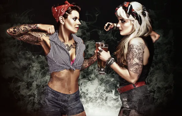 Picture girls, smoke, beer, tattoo, fight, girls, photographer, fight, knuckles, boxing, Brad Kingett