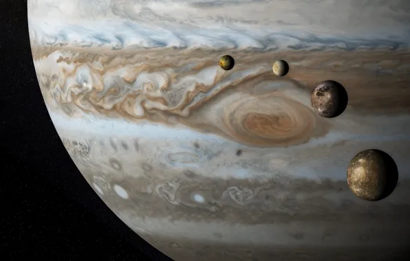 Picture planet, Europe, Jupiter, satellites, Ganymede, Callisto