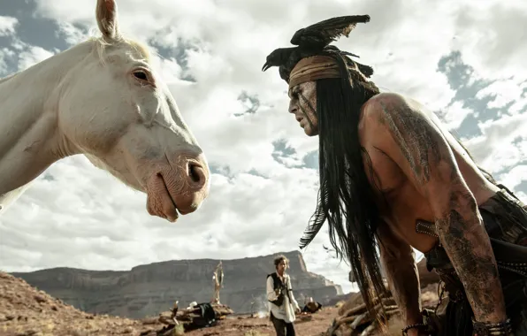 Picture Johnny Depp, horse, Johnny Depp, Wild West, Western, The Lone Ranger, The lone Ranger