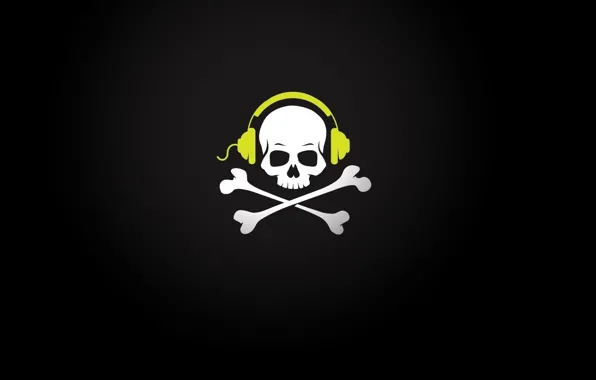Picture skull, music, headphones, bones, wire, sake, pirate