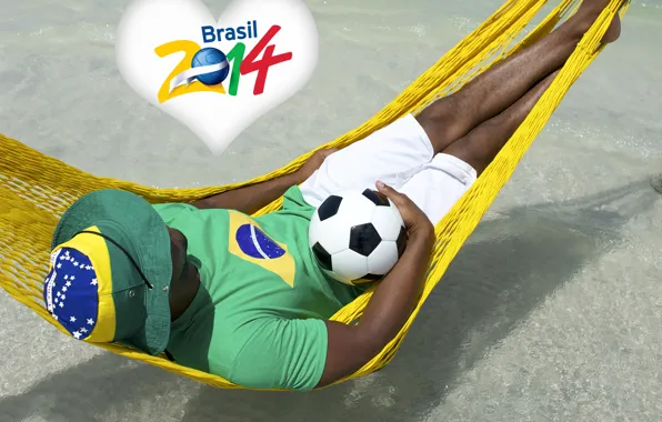 Picture logo, man, football, flag, World Cup, Brasil, FIFA, hammock