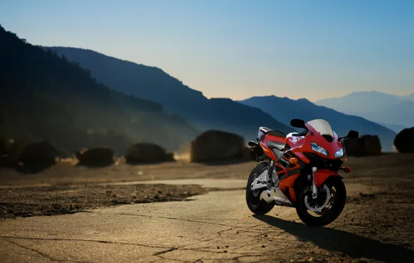 Picture sunset, mountains, red, motorcycle, red, honda, bike, Honda, cbr600rr, supersport