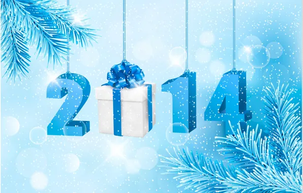 Picture snow, snowflakes, blue, background, Christmas, New year, pine, 2014
