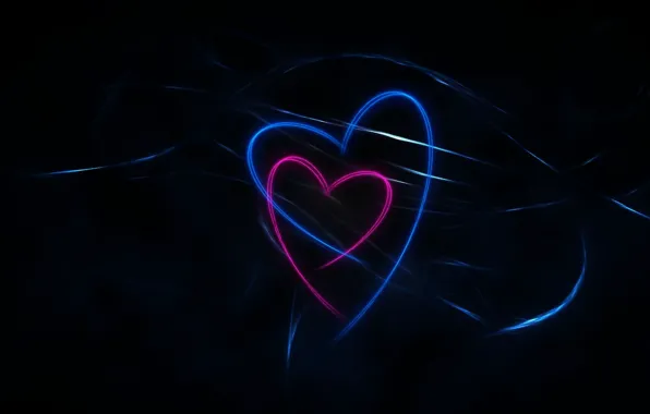 Picture dark, black, blue, pink, background, lines, hearts, abstraction