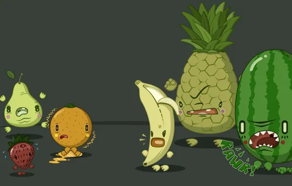 Picture berries, situation, orange, humor, watermelon, pear, fruit, pineapple, banana, large, situations, the malenik