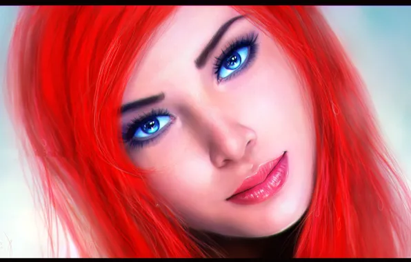 Picture look, face, background, blue eyes, Ariel, the little mermaid, red hair
