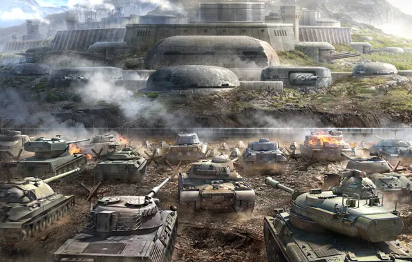Picture Mountains, Dust, Smoke, Tanks, WoT, Is-7, Tiger II, World of Tanks, World Of Tanks, Wargaming …