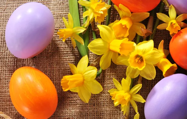 Picture photo, Flowers, Easter, Eggs, Holiday, Different, Daffodils
