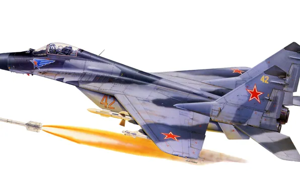 Picture flight, the plane, figure, fighter, USSR, the MiG-29