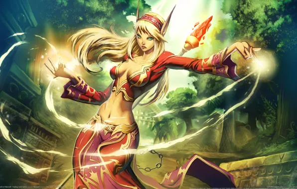 Picture girl, the city, magic, elf, staff, elf, ears, world of warcraft