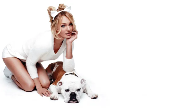 Picture white, girl, pose, background, model, dog, blonde, Candice Swanepoel, Candice Swanepoel